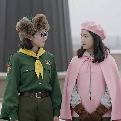 Two Girls in Scout and Cloak Attire