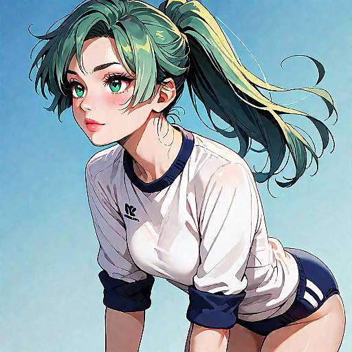 Shion in Gym Uniform Leaning Forward