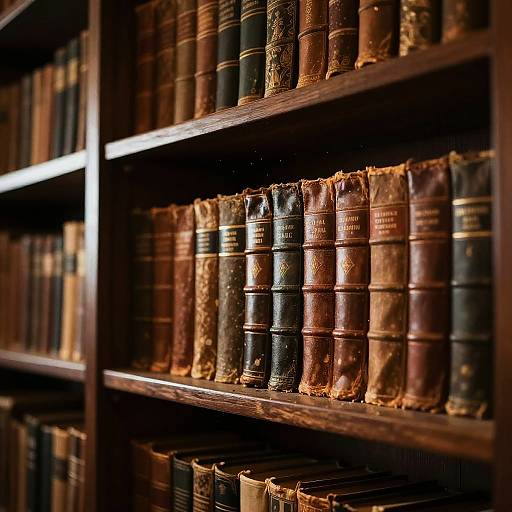 Ancient Cozy Library with Leather Books