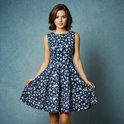 Young Woman in Blue Floral Dress