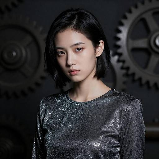 Pale Woman in Industrial Setting