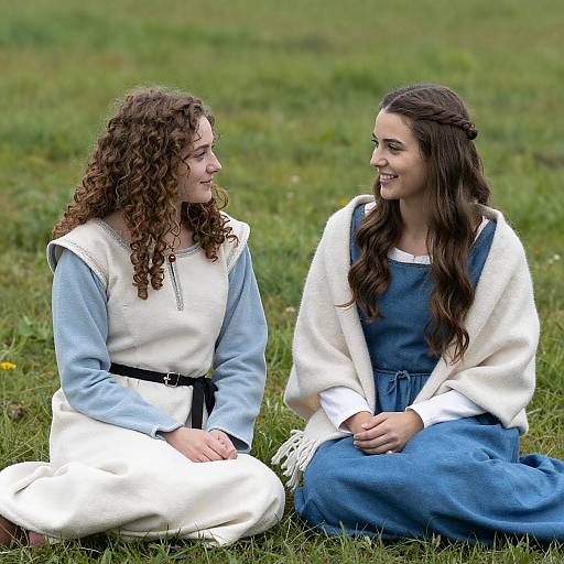 Medieval Ladies Conversing in Grassy Field