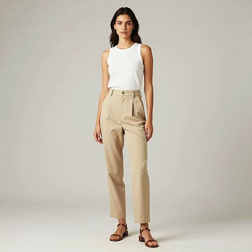 Woman in White Sleeveless Top and Beige Pants