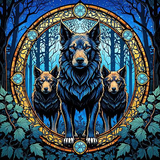 Cerberus Stained Glass in Twilight Forest