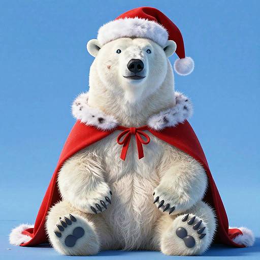 Young Polar Bear in Santa Attire