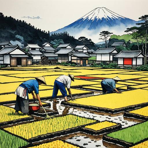 Surreal Tattoo Landscape of Japanese Farmers