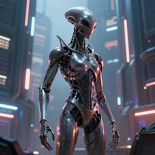 Futuristic Neon Alien in Cityscape