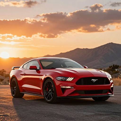 Cinematic Red Ford Mustang GT Sunset