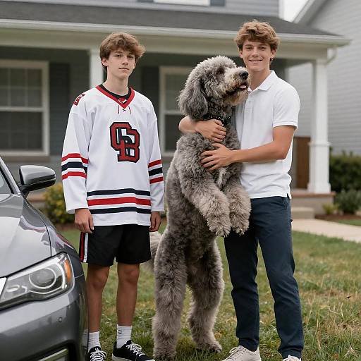 Teenage Boys and Fluffy Dog Moment