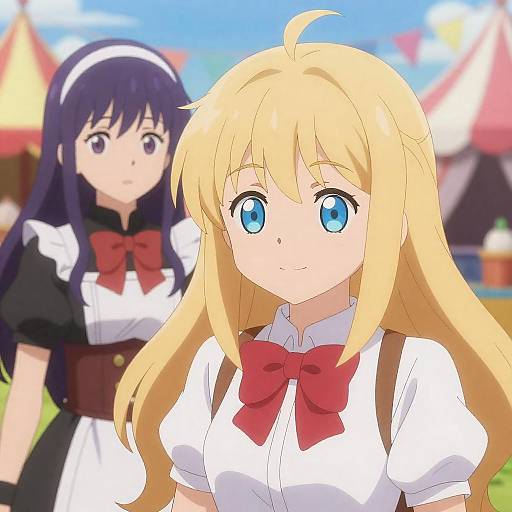 Bright Carnival: Smiling Blonde, Worried Maid
