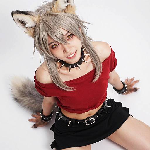 Cosplay Silver Fox Girl with Amber Eyes