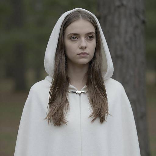 Young Woman in White Hooded Cloak