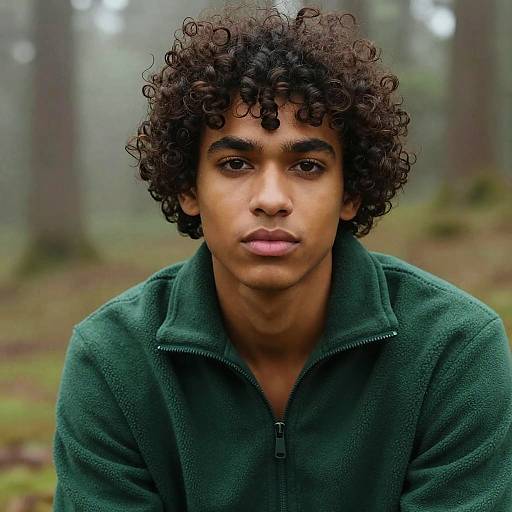 Youthful Man in Misty Forest