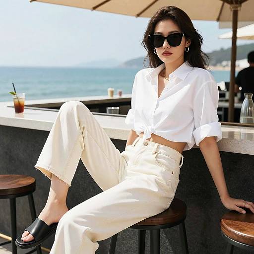 Lanky Woman Lounging Ocean View