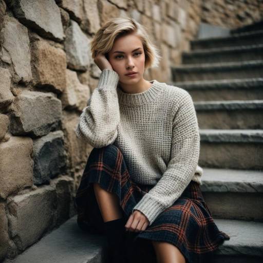 Moody Portrait of Young Woman Sitting on Stone Steps