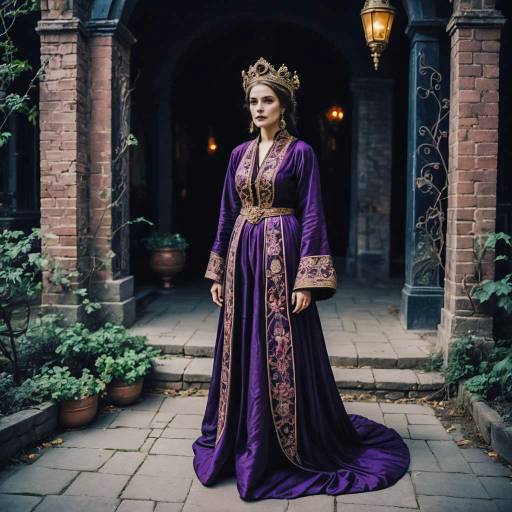 Woman in Regal Aubergine Embroidered Robe