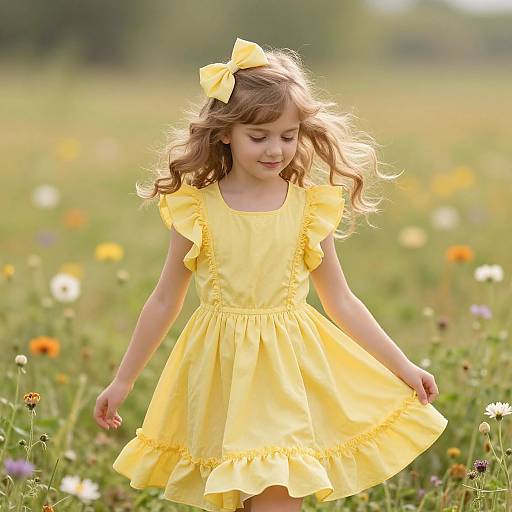 Blonde Girl in Yellow Dress Meadow