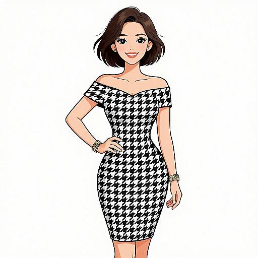 Chic Woman in Houndstooth Dress