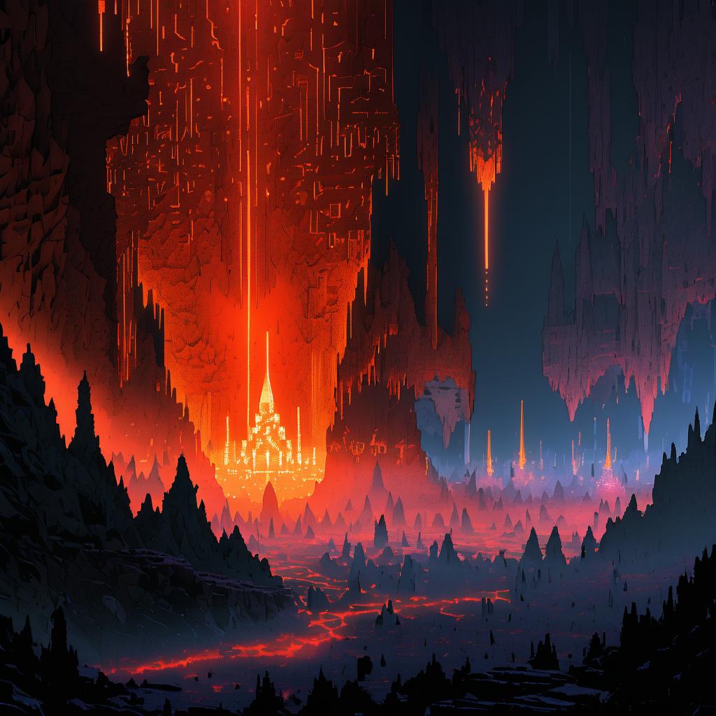 Magma Caverns: Glowing Crystal Spires in ASCII