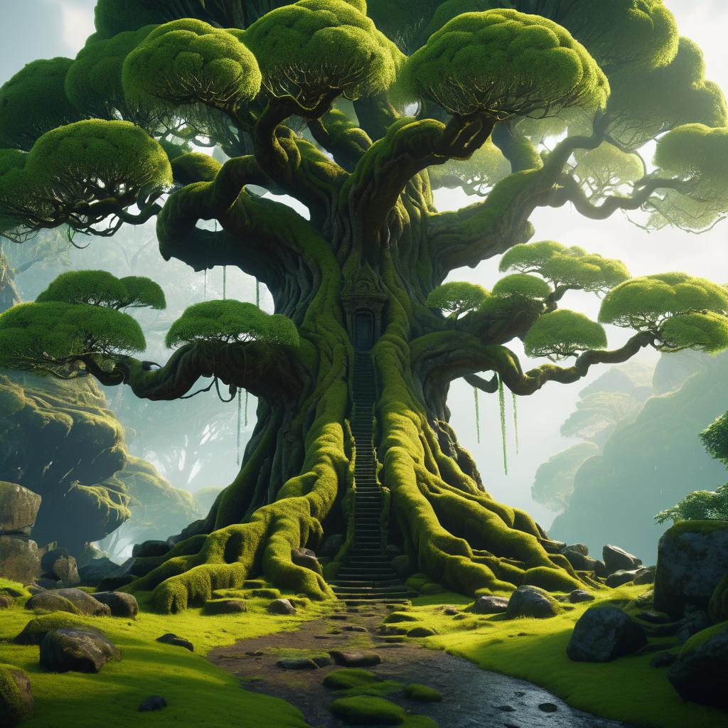 Majestic Iron Tree in Fantasy Landscape