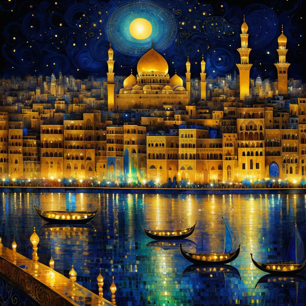 Intricate Nighttime Cairo in Klimt Style