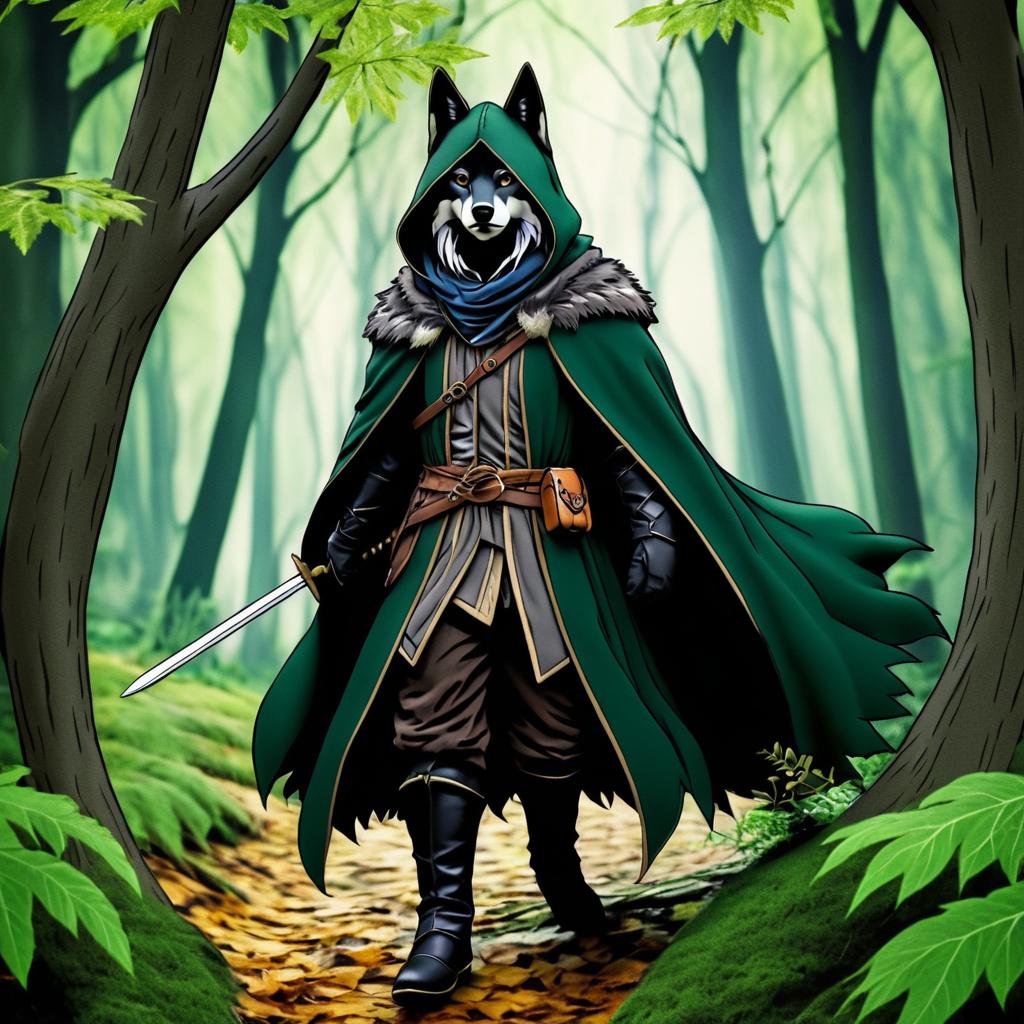 Whimsical Medieval Wolf Rogue in Forest