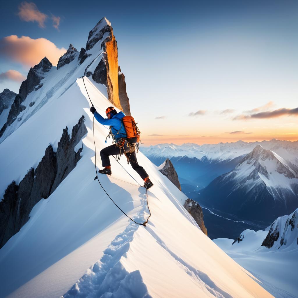 Daring Mountaineer Scaling Snowy Peaks