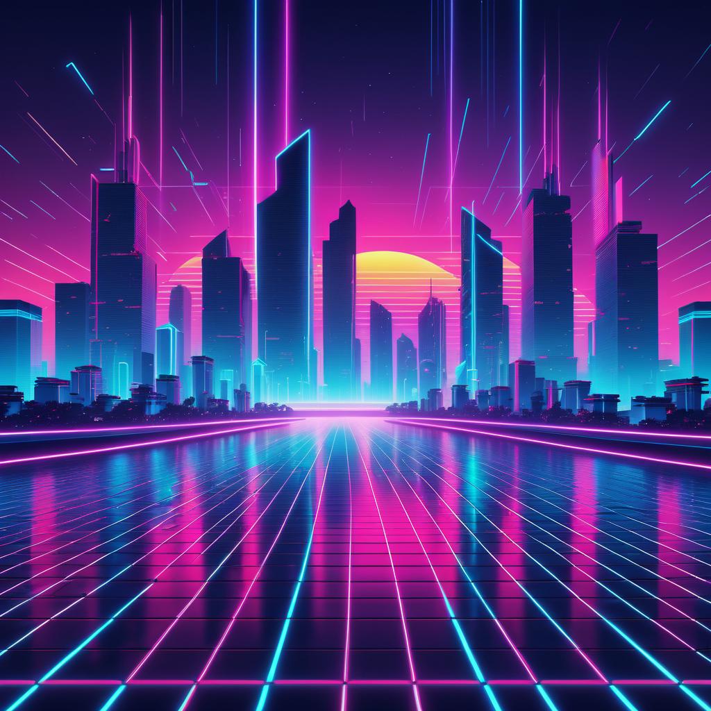 Futuristic 80s Synthwave Cityscape Design