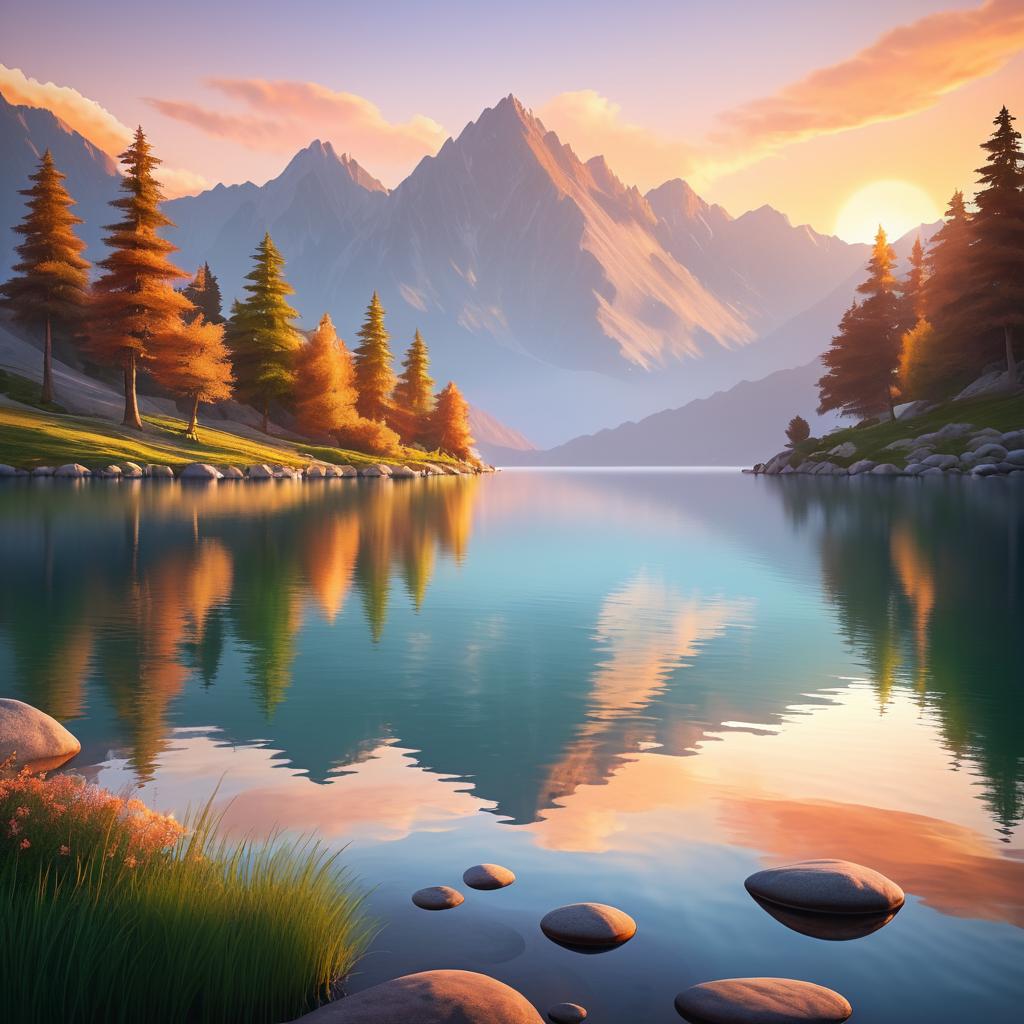 Serene Mountain Lake at Dawn View