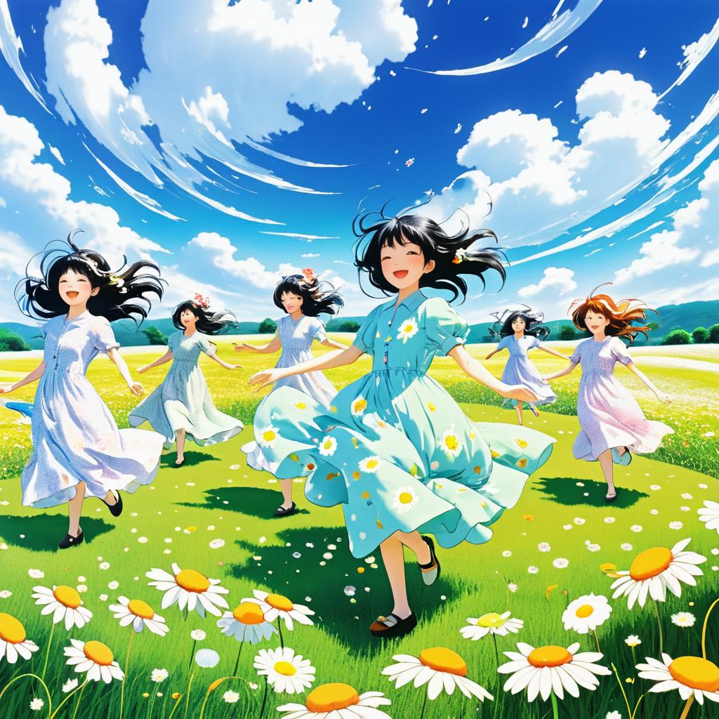 Whimsical Wind Spirits in Blooming Field