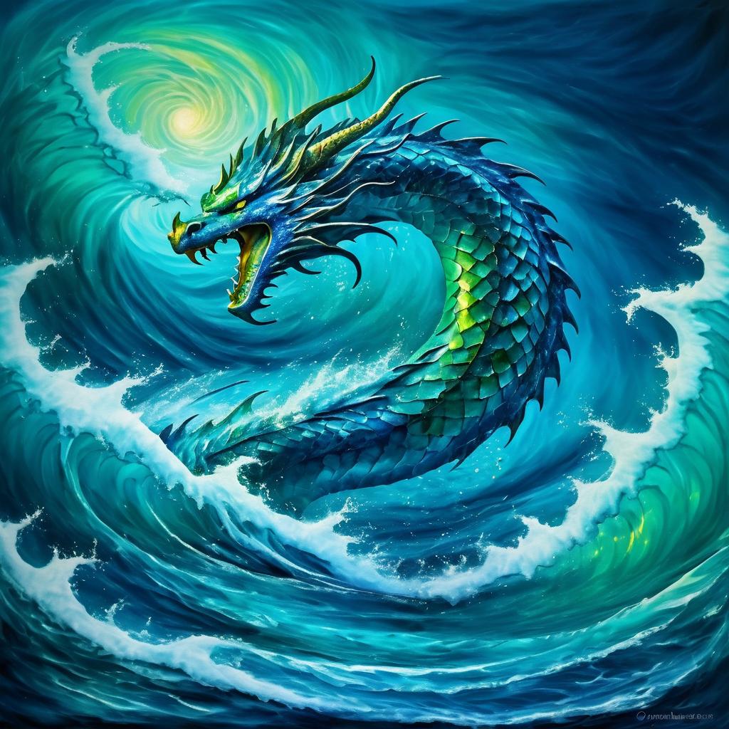 Mystical Sea Serpent in Ocean Waves