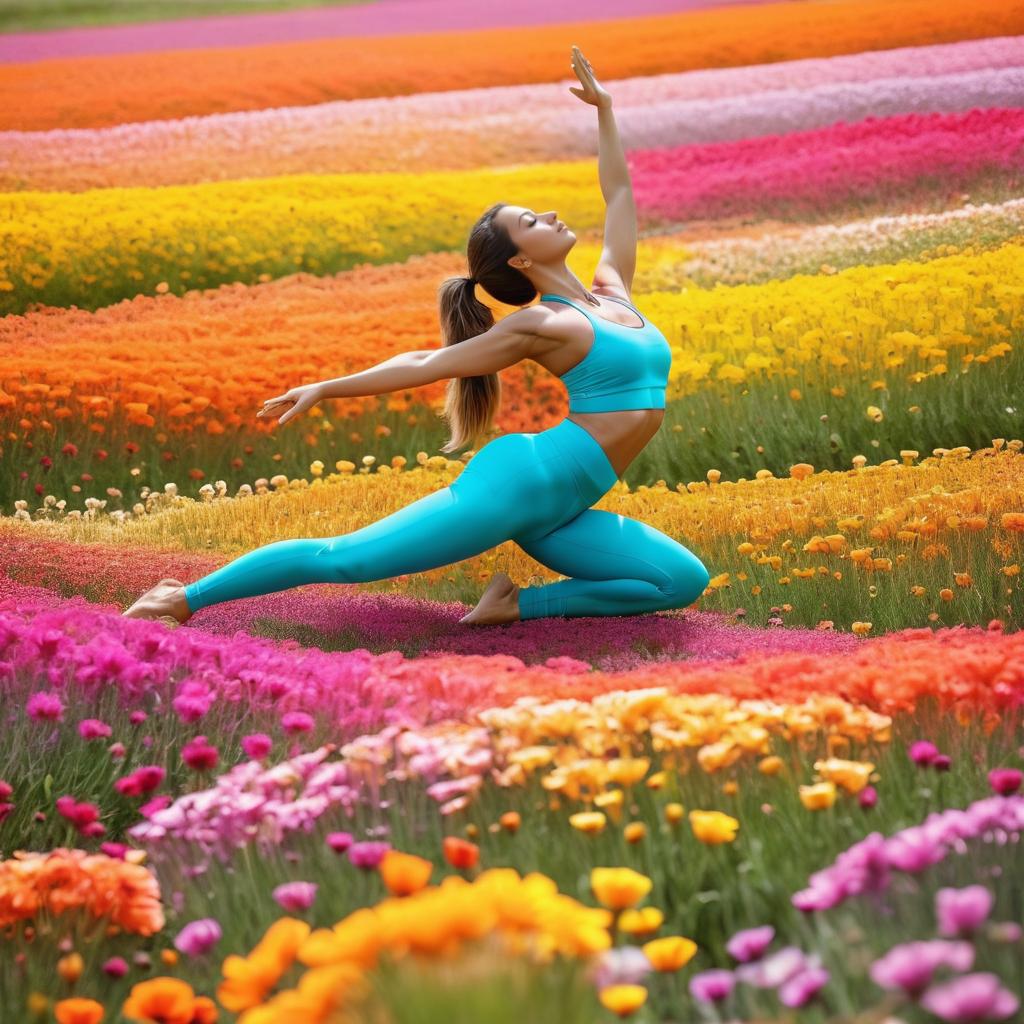 Woman in Yoga Pose Amid Flower Field