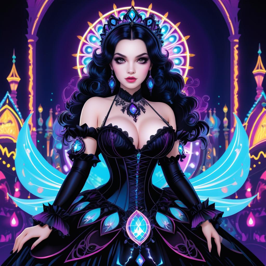 Gothic Elegance at a Colorful Carnival