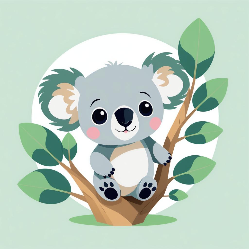 Adorable Chibi Koala with Eucalyptus Tree