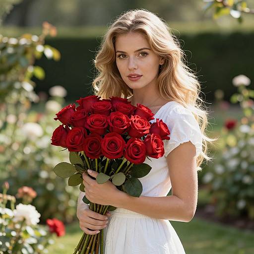 Elegant Blonde Model in Sunlit Garden