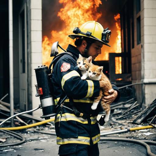 Firefighter Rescuing Kittens from Fire