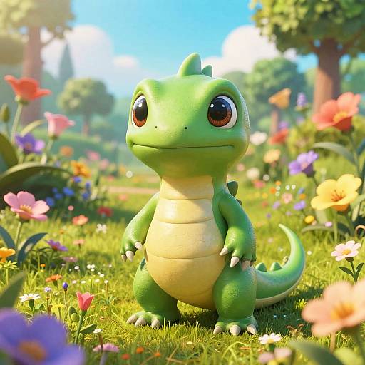 Pixar-Style Baby Snapdragon in Meadow