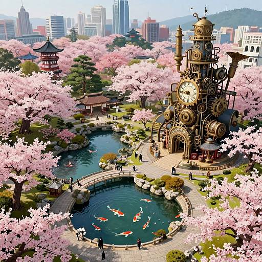 Steampunk Meets Serene Japanese Garden