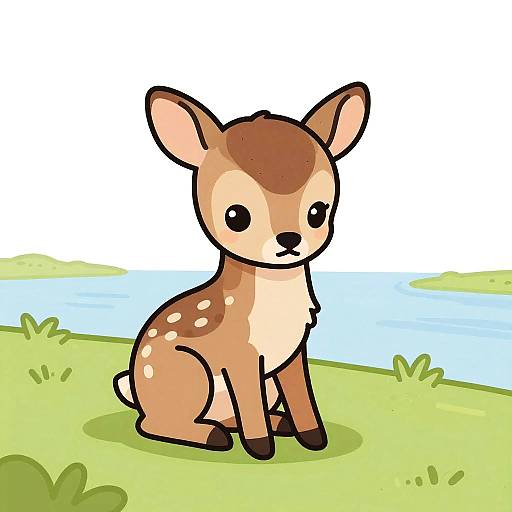 Bashful Fawn by Mossy Riverbank