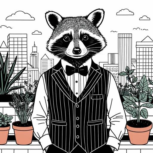 Dapper Raccoon in Urban Rooftop Garden