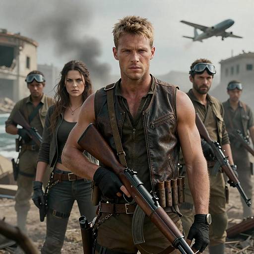 Rugged Man in War-Torn Coastal City