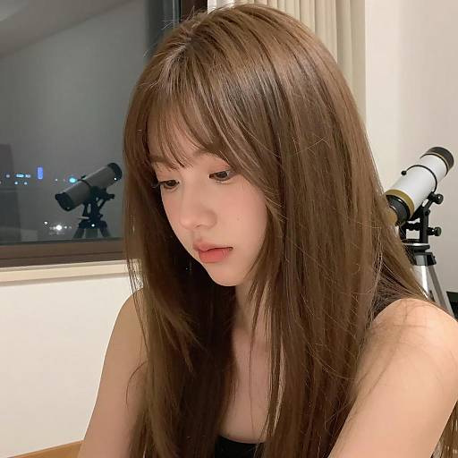 Contemplative Woman with Telescope Indoor