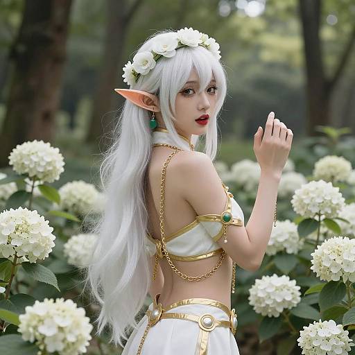 White-Haired Elf in Sunlit Forest
