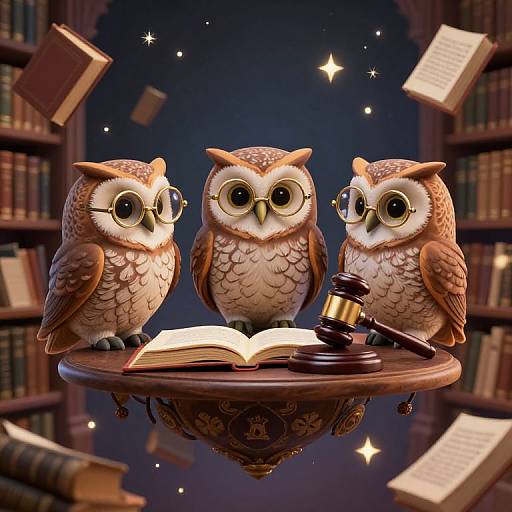 Owls Debating in Floating Library
