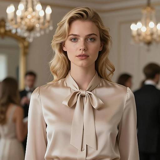 Elegant Woman in Satin Blouse at Formal Party