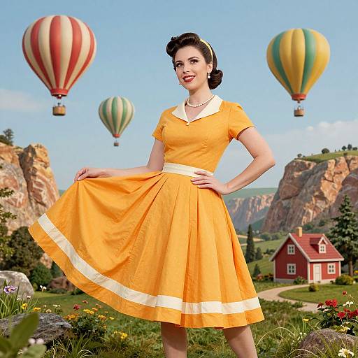 Vintage 1950s Woman with Hot Air Balloons