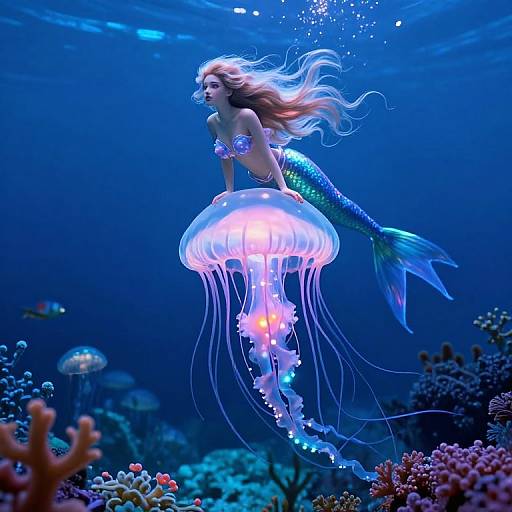 Majestic Mermaid on Bioluminescent Jellyfish