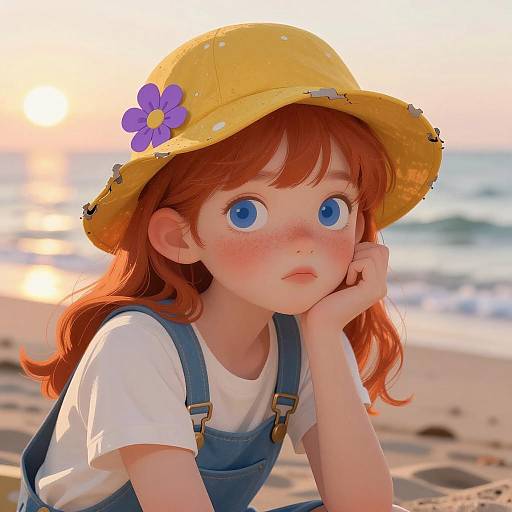 Whimsical Beach Girl at Sunset