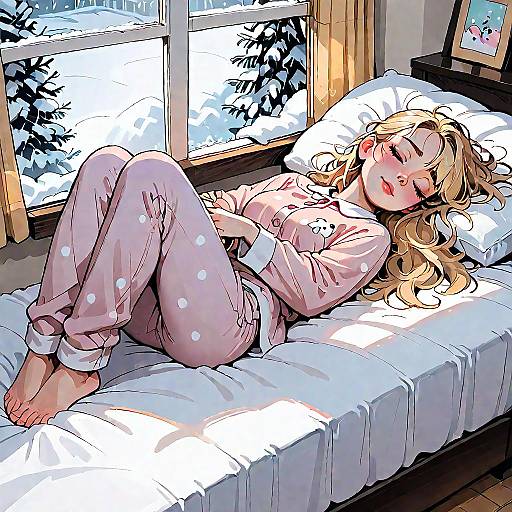 Sleeping Blonde Girl In Pajamas
