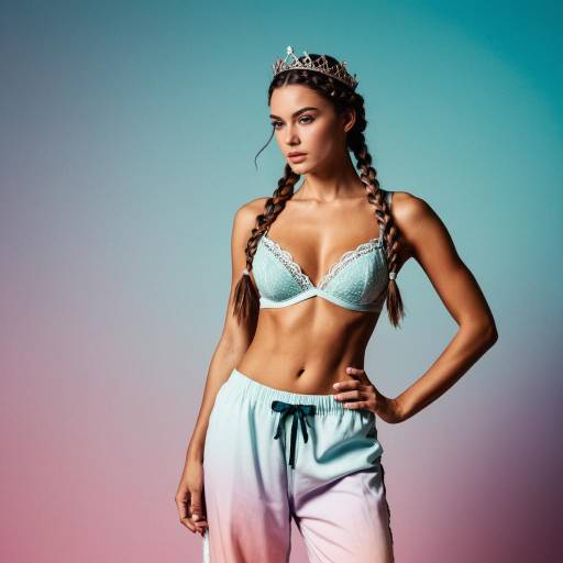 Poised Model in Lingerie Pajama Set with Crown